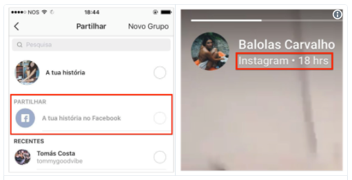 Share Instagram story on Facebook